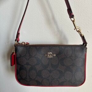 Coach Nolita 19 Signature Canvas Wristlet Brown Red C3308